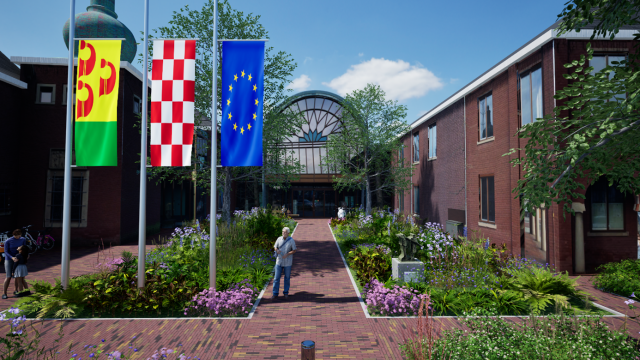 computerafbeelding van de nieuwe entree van het gemeentehuis